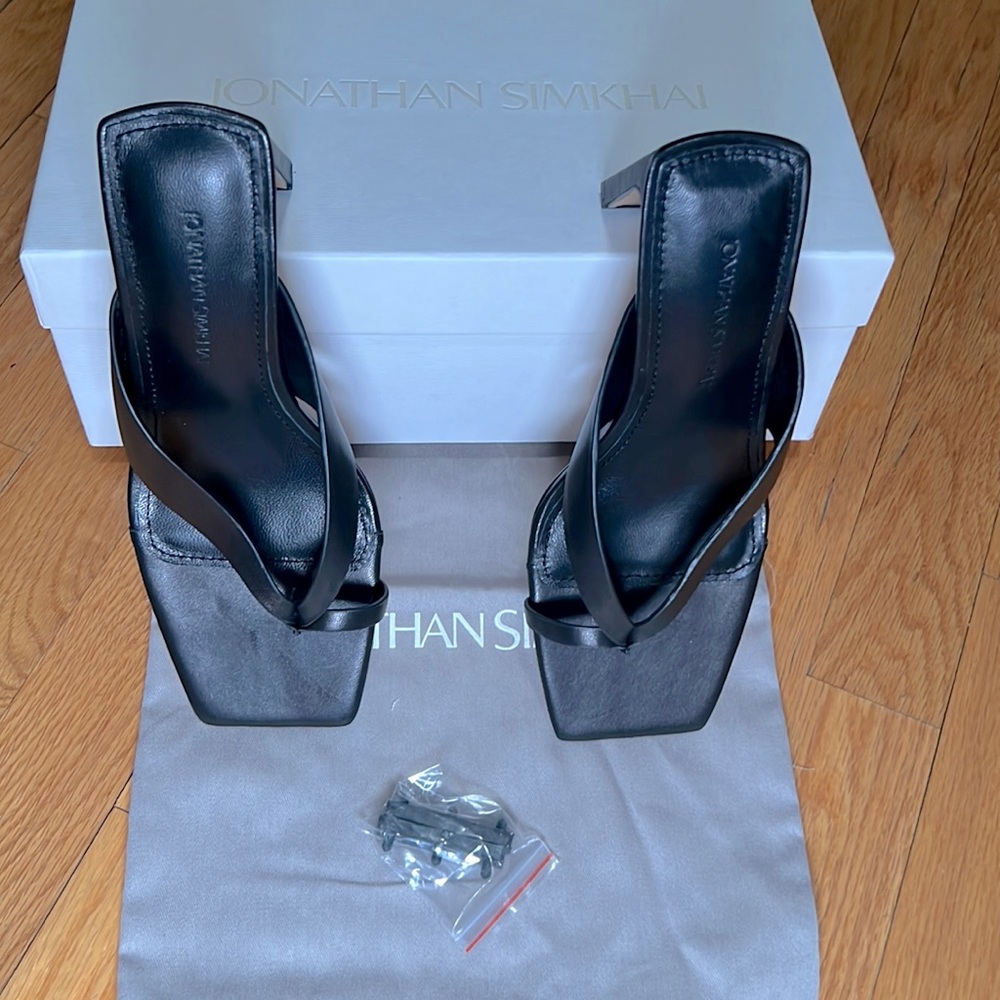 Jonathan Simkhai Evangeline Square Toed Heel Sandals in Black (Size 8/38)